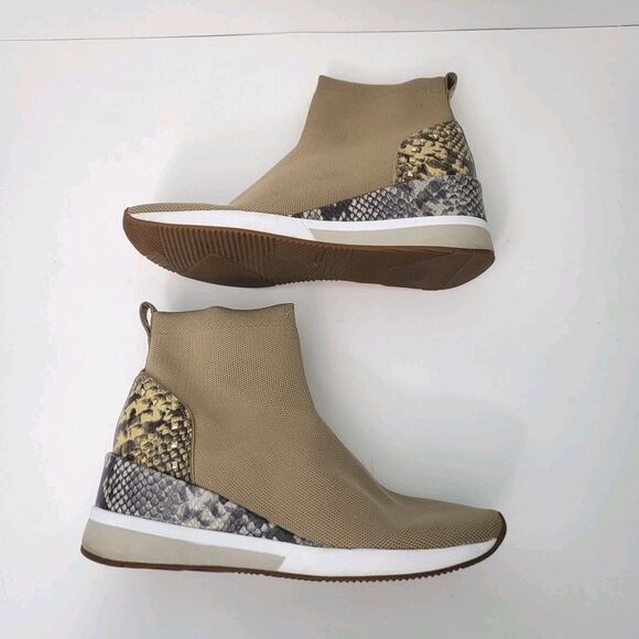 MICHAEL KORS Skyler Stretch Sneakers Womens 11 Tan Knit Sock High Top Bootie - Picture 6 of 8